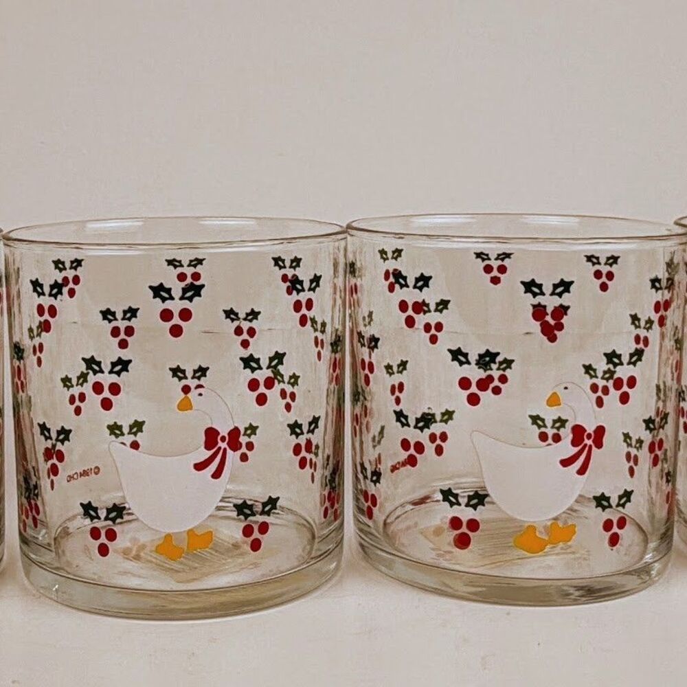 Vintage 1984 Anchor Hocking CHD Christmas Goose Rocks/Tumbler Glass Set of 6 NWT